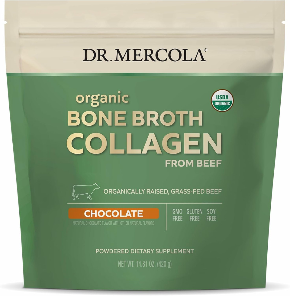 Dr. Mercola Organic Bone Broth Collagen Powder - Supports Bone Health & Muscle Growth - Usda Organic, Non-Gmo, Gluten-Free & Dairy-Free - 30 Servings - Chocolate Flavor Dr. Mercola Organic Bone Broth Collagen Powder - Supports Bone Health & Muscle Growth - Usda Organic, Non-Gmo, Gluten-Free & Dairy-Free - 30 Servings - Chocolate Flavor