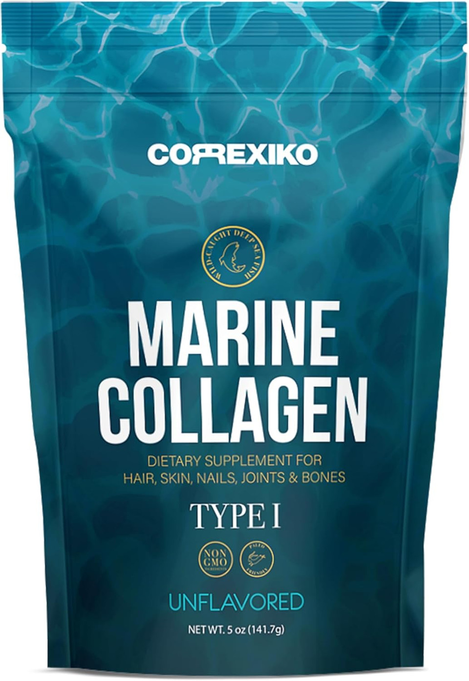 Correxiko Marine Collagen Powder Supplement Unflavored - 10,000Mg Double Hydrolyzed Collagen Peptides Per Serving - Formulated For Maximum Absorption - Hair, Skin & Nails - 5Oz, 14 Servings