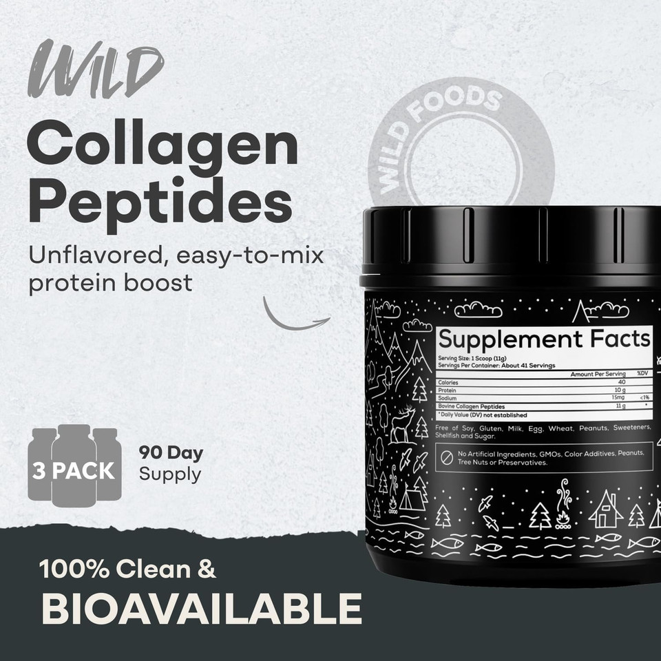 Wild Collagen Peptides Powder | Unflavored Ancient Diet Protein Powder For Men & Women | Non-Gmo, Keto & Paleo Friendly Supplements | (16 Oz) Wild Collagen Peptides Powder | Unflavored Ancient Diet Protein Powder For Men & Women | Non-Gmo, Keto & Paleo Friendly Supplements | (16 Oz)
