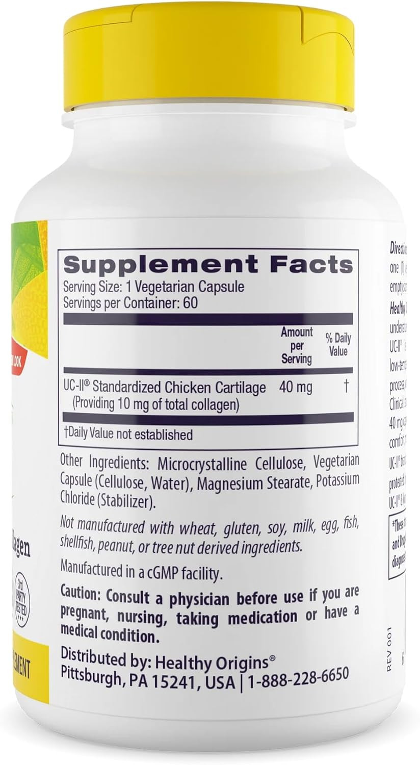 Healthy Origins Uc-Ii 40 Mg (Undenatured Type Ii Collagen, Non-Gmo, Gluten Free, Joint Support), 120 Veggie Caps