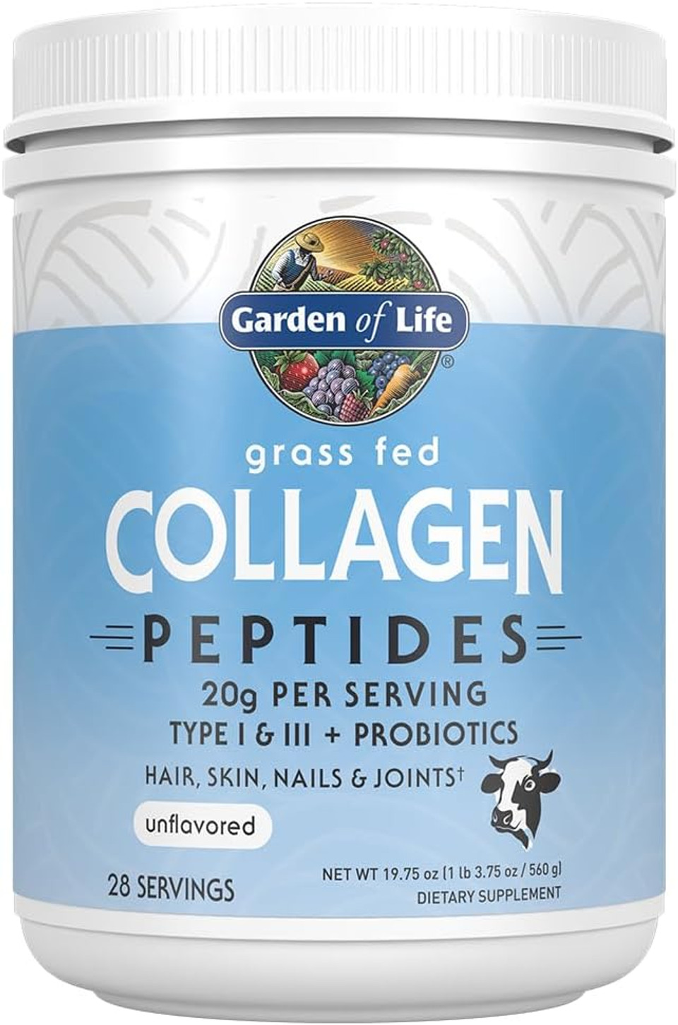 Garden Of Life Grass Fed Collagen Peptides Powder Unflavored Collagen Powder For Women Men Hair Skin Nails Joints, Hydrolyzed Collagen Protein Supplements, Collagen For Women & Men, 28 Servings