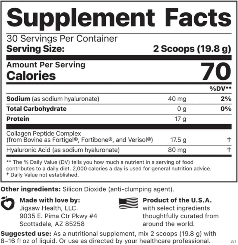 Jigsaw Health Collagen Boost | Promotes Healthy Joints, Cartilage, Skin, And Hair | 30 Servings