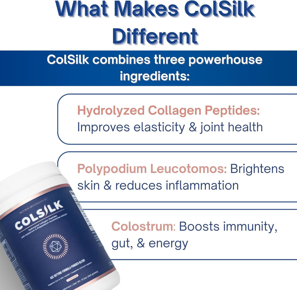 Skin Research Institute Colsilk Unflavored Hydrolyzed Collagen Powder With Colostrum And Polypodium - Skin, Hair, Nails, Gut Health And Joint Support - One Scoop Daily | 1 Month Supply