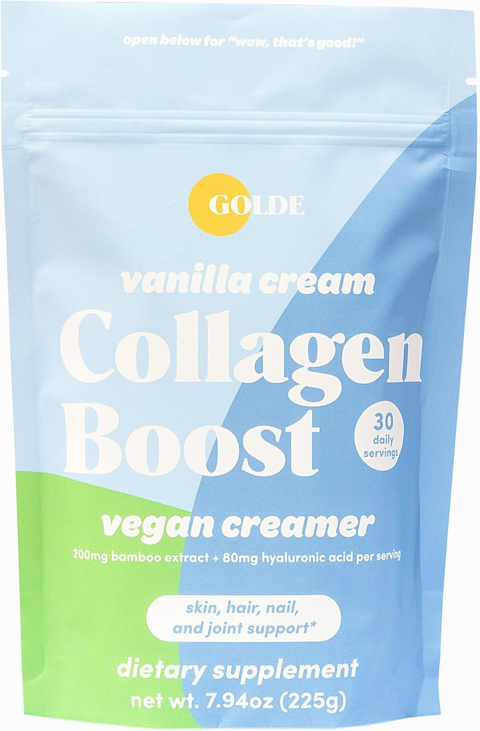 Golde - Collagen Boost Vegan Creamer - Vanilla Cream - Plant Based Collagen Supplement W/Hyaluronic Acid, Biotin, & Bamboo Extract - Supports Hair, Skin, & Nail Health - 30 Servings