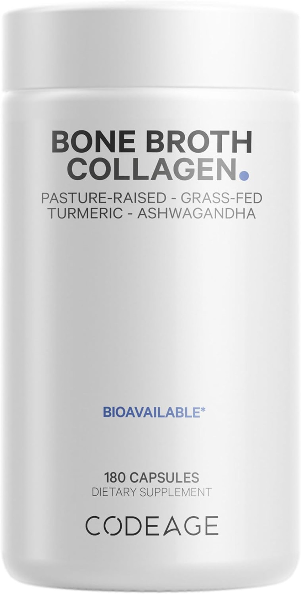 Codeage Organic Bone Broth Collagen Peptides Capsules Supplement, Grass Fed Beef Bone Broth, Free-Range Chicken Bone Broth, Turmeric & Ashwagandha - Collagen Types I, Ii, Iii - Non-Gmo - 180 Capsules