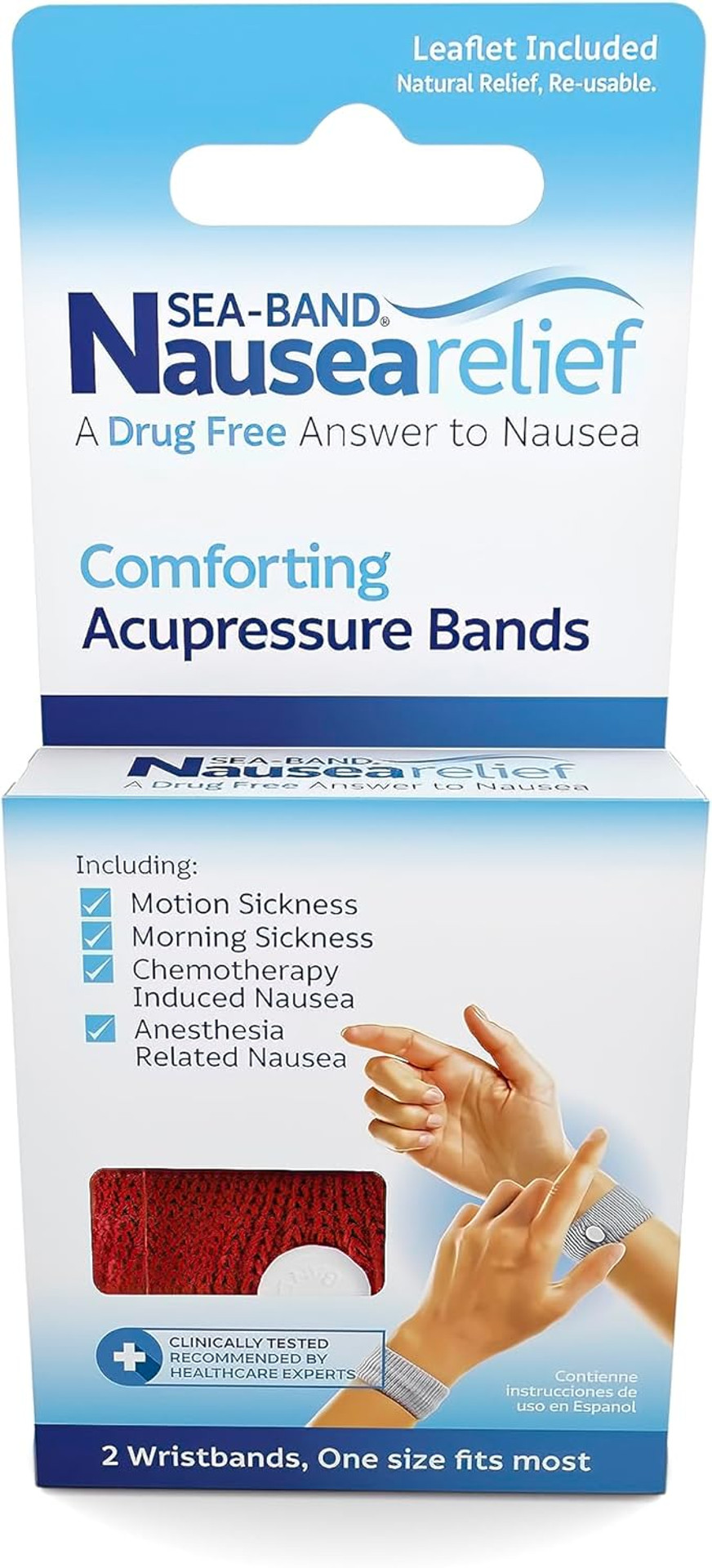 Sea-Band Anti-Nausea Acupressure Wristband For Motion & Morning Sickness - 1 Pair Red