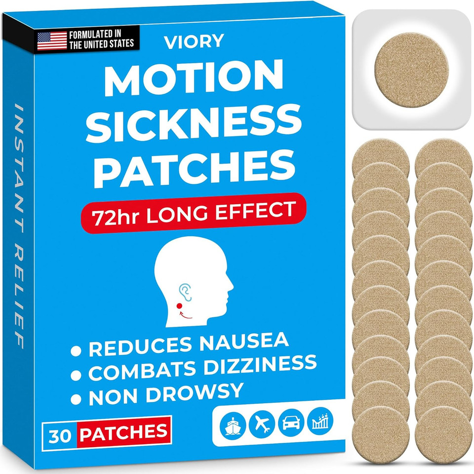 Viory Motion Sickness Patches For Car And Boat Rides, Ships, Cruise And Airplane & Other Forms Of Transport - Travel Essentials, For Adults And Kids (60 Count)
