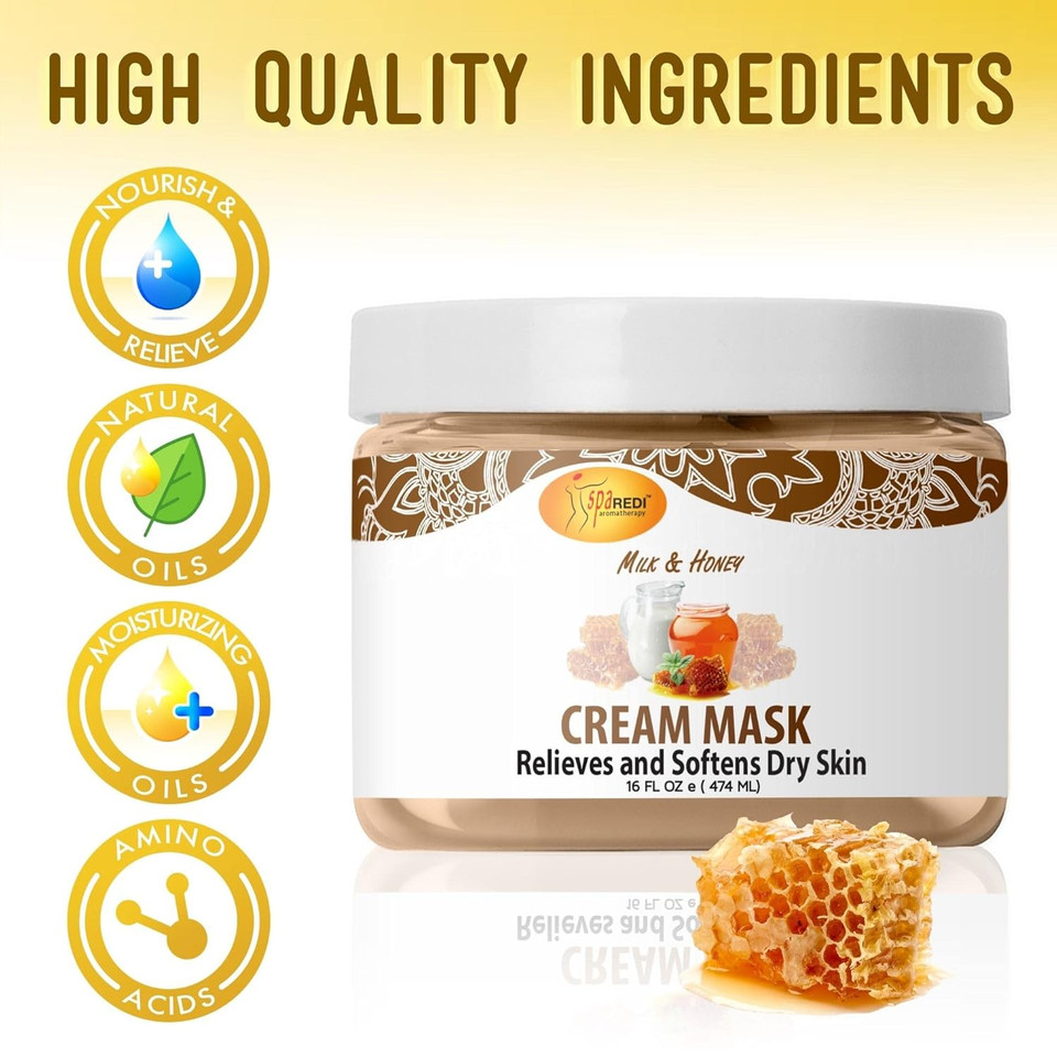 Spa Redi - Body And Foot Cream Mask, Milk And Honey, 16 Oz - Pedicure Massage For Tired Feet And Body, Hydrating, Fresh Skin - Infused With Hyaluronic Acid, Amino Acids, Panthenol, Comfrey Extract Spa Redi - Body And Foot Cream Mask, Milk And Honey, 16 Oz - Pedicure Massage For Tired Feet And Body, Hydrating, Fresh Skin - Infused With Hyaluronic Acid, Amino Acids, Panthenol, Comfrey Extract