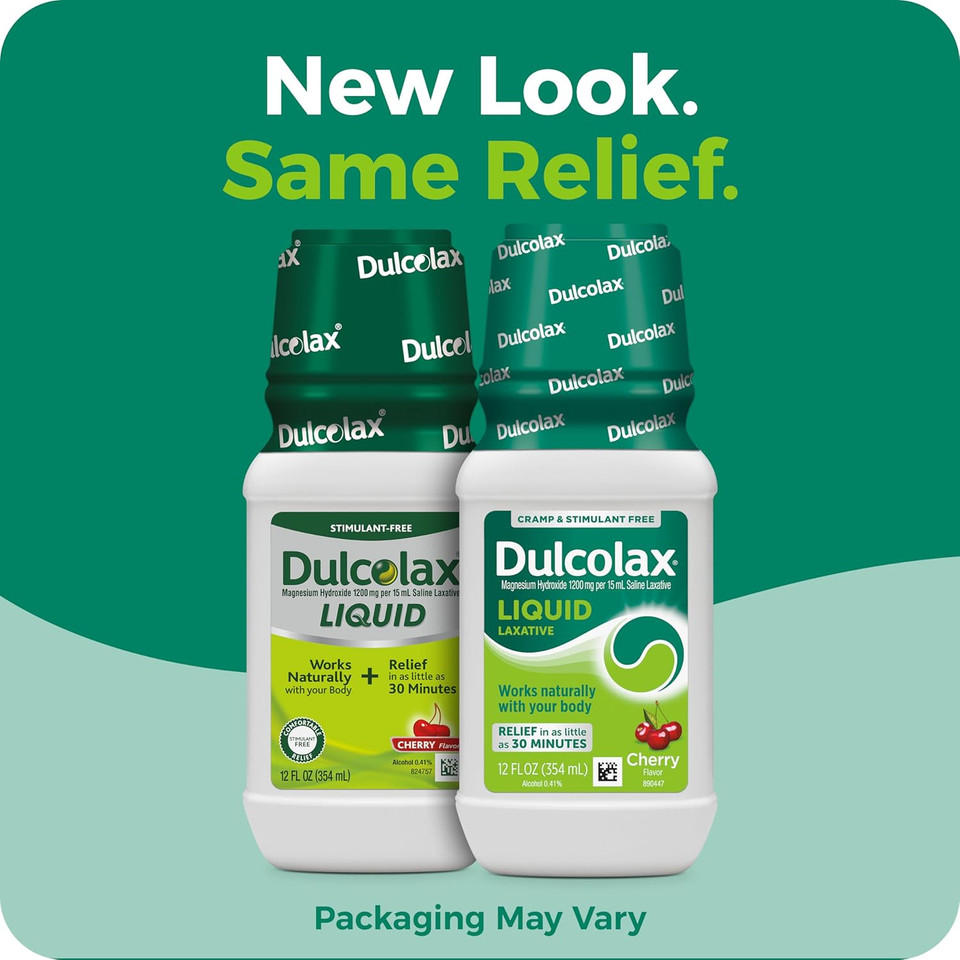 Dulcolax Saline Laxative Liquid, Fast & Gentle Constipation Relief, Natural Laxatives, Softens Stool, Cherry Flavor, Magnesium Hydroxide 1200 Mg, 12 Fl. Oz
