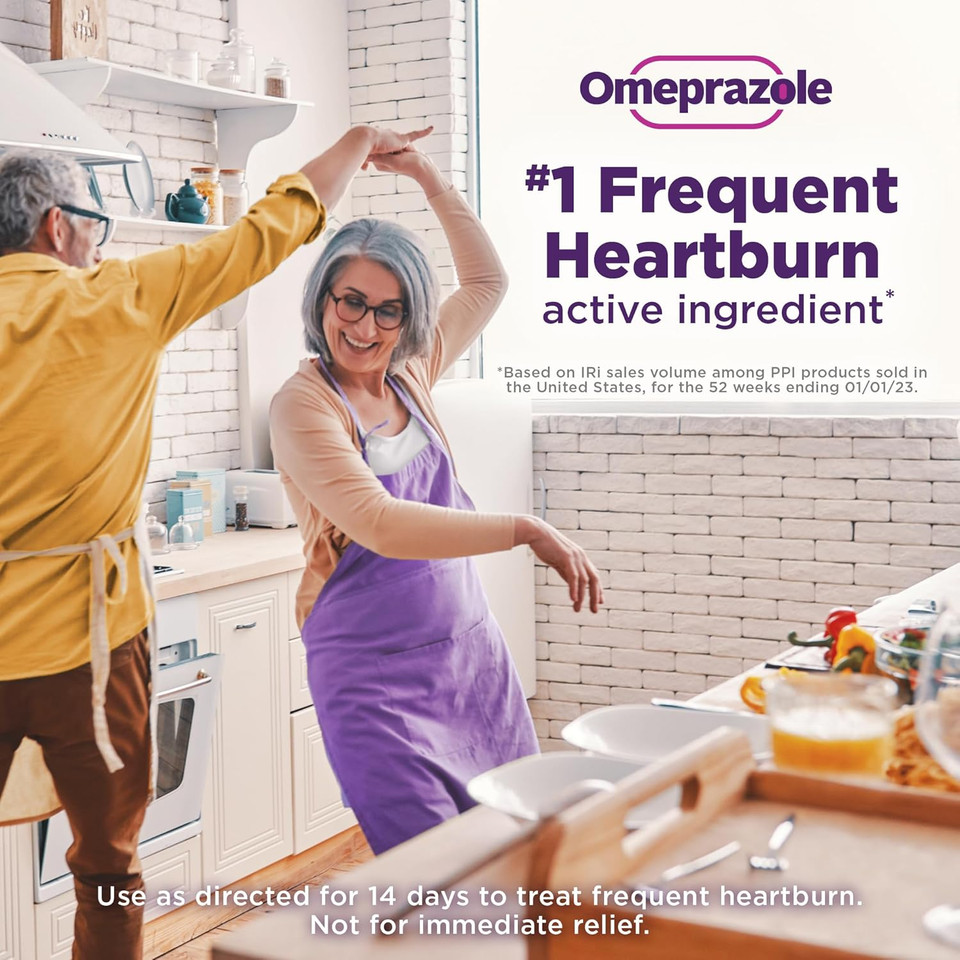 Amazon Basic Care Omeprazole Delayed Release Tablets 20 Mg, Acid Reducer, Wildberry Mint Coated Tablet, Heartburn Medicine, 42 Count