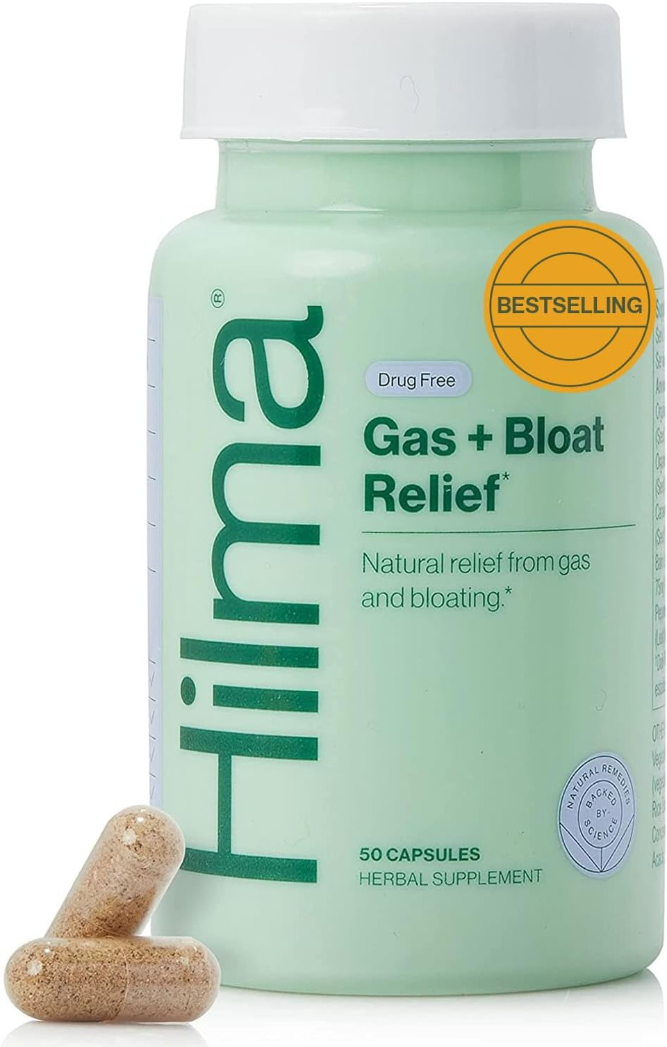 Hilma Natural Gas And Bloating Relief For Women, Doctor Formulated With Organic Ingredients, Lemon Balm, Fennel And Peppermint Leaf, 50 Vegan Capsules Hilma Natural Gas And Bloating Relief For Women, Doctor Formulated With Organic Ingredients, Lemon Balm, Fennel And Peppermint Leaf, 50 Vegan Capsules