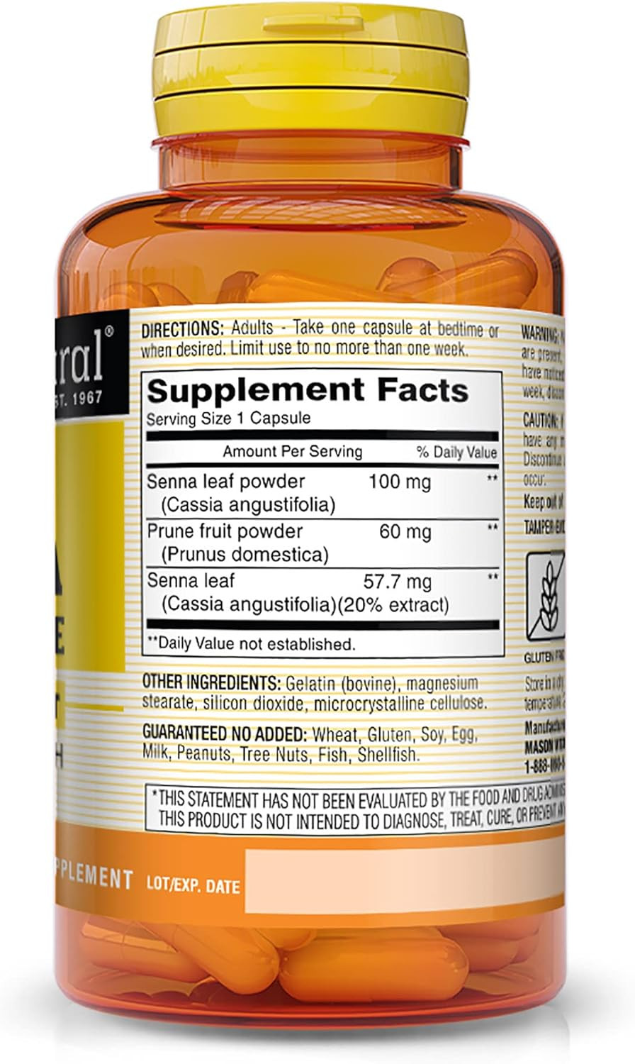 Mason Natural Prune Senna Concentrate - Natural Vegetable Laxative, Promotes Regularity And Bowel Function, Improves Digestive Health, 100 Capsules