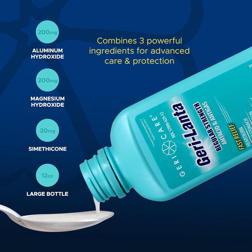 Geri-Lanta Liquid Antacid & Antigas By Gericare| Regular Strength Acid Reducer For Heartburn, Sour Stomach, Acid Indigestion, Pressure & Bloating| Oral Gas Indigestion Relief| Original Flavor|12 Fl Oz Geri-Lanta Liquid Antacid & Antigas By Gericare| Regular Strength Acid Reducer For Heartburn, Sour Stomach, Acid Indigestion, Pressure & Bloating| Oral Gas Indigestion Relief| Original Flavor|12 Fl Oz