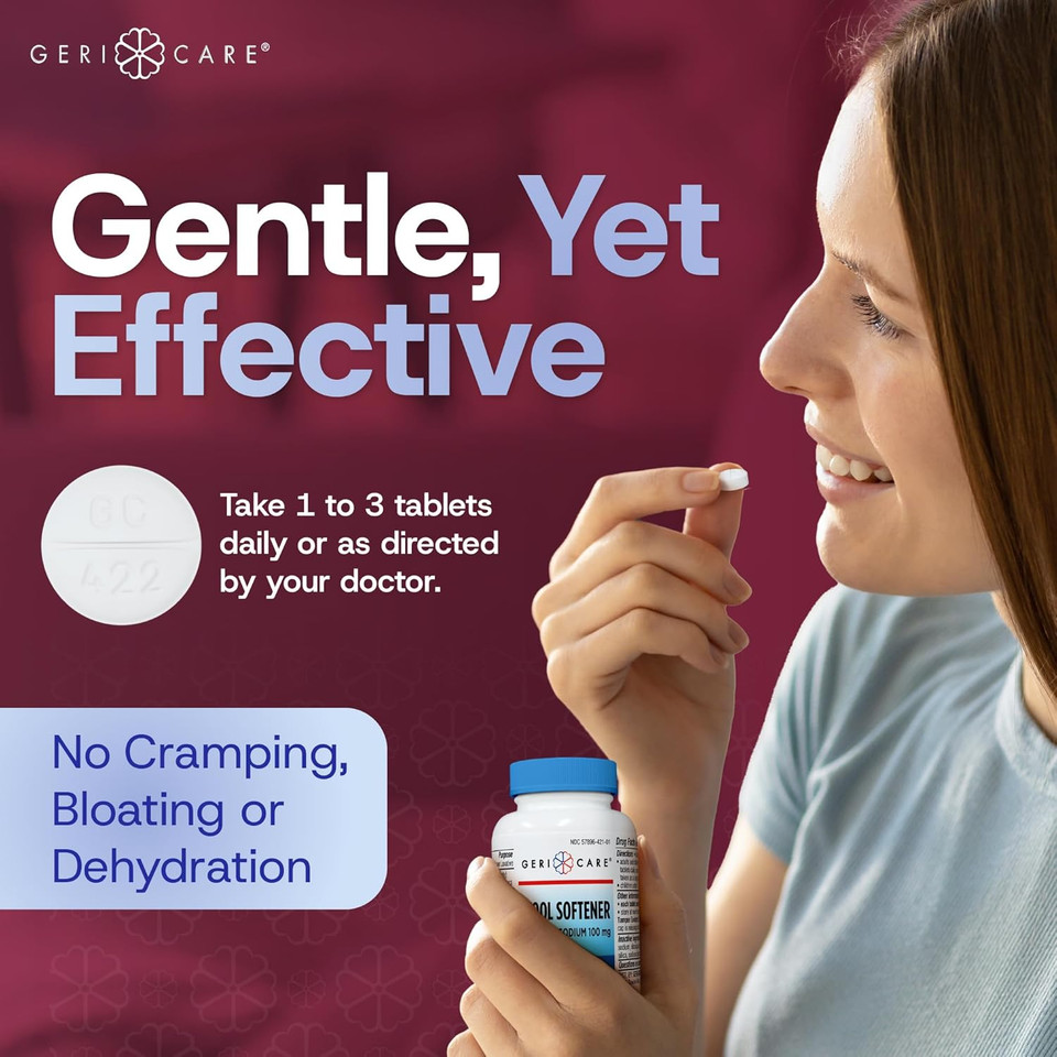 Gericare Docusate Sodium Stool Softeners, Best Stool Softener For Daily Use For Women, Men, And Elderly - Ideal For Constipation Relief 100Mg Crushable Tablets. (200 Count) Made In The Usa