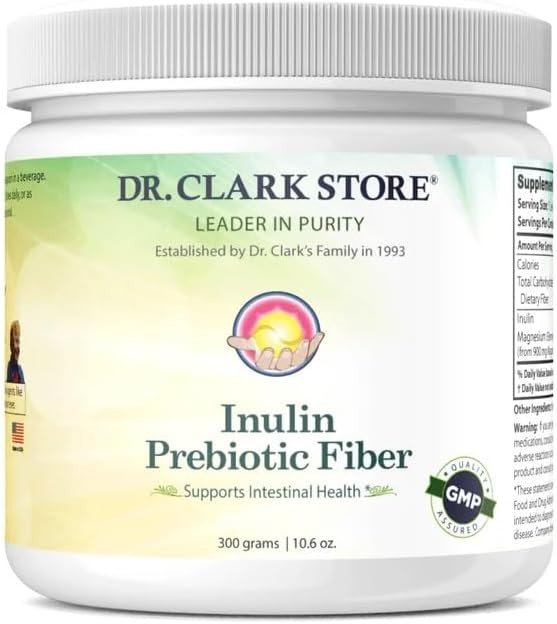 Dr. Clark Inulin Powder (Fos)  Prebiotic Soluble Fiber For Gut Health, 300G  Supports Digestive Health & Regularity