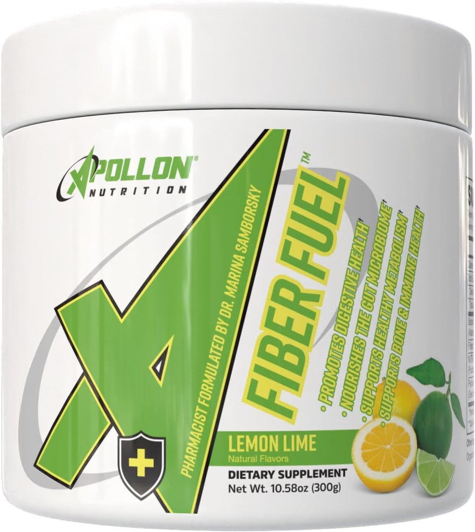 Apollon Nutrition Fiber Fuel  Premium Soluble And Insoluble Fiber Supplement For Gut Health, Digestion, And Regularity  30 Servings  Unflavored Prebiotic Fiber Powder (30 Serving, Lemon Lime)