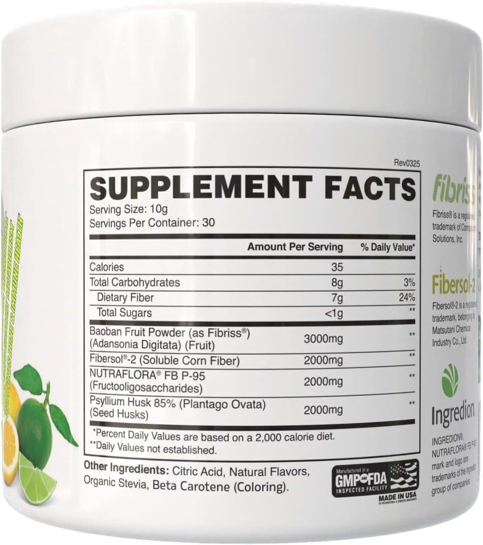 Apollon Nutrition Fiber Fuel  Premium Soluble And Insoluble Fiber Supplement For Gut Health, Digestion, And Regularity  30 Servings  Unflavored Prebiotic Fiber Powder (30 Serving, Lemon Lime)