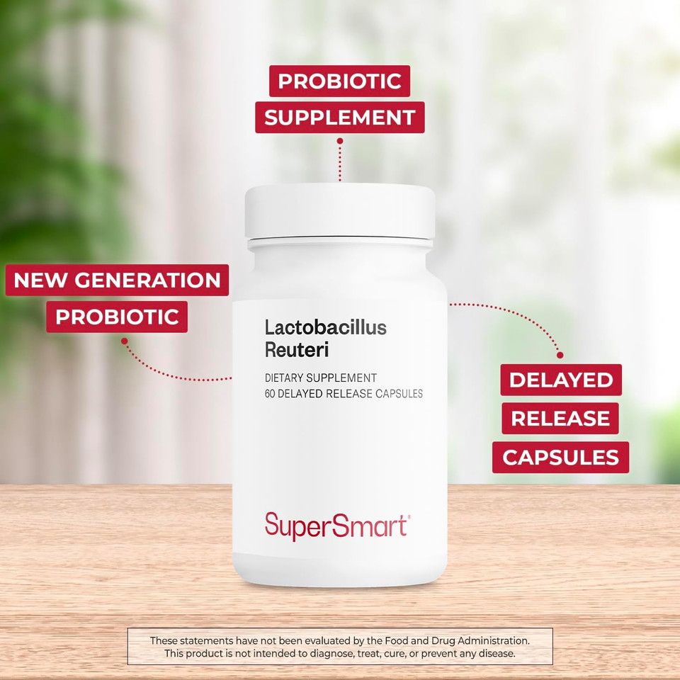 Supersmart - Lactobacillus Reuteri 5 Billion Cfu Per Day - Probiotic Supplement | Non-Gmo & Gluten Free - 60 Dr Capsules