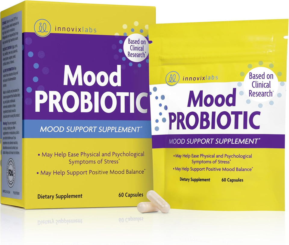 Innovixlabs Mood Probiotic For Women & Men, Clinically Studied Digestive & Mood Support Supplement, Lactobacillus Helveticus Rosell-52Nd & Bifidobacterium Longum Rosell-175, 60 Capsules