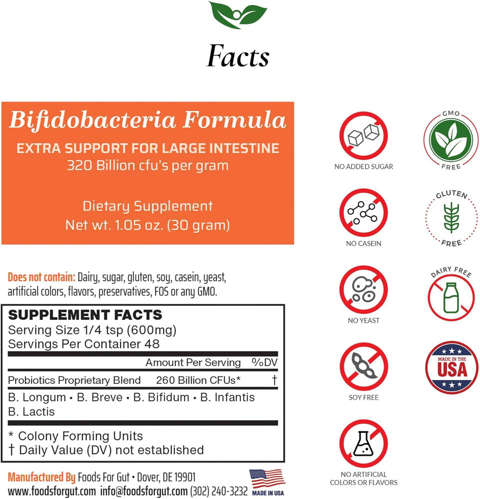 Bifido Formula 320 Billion Cfu'S | Made In Usa | Digestive & Immune Support | May Help Leaky Gut Repair (100 Gram)