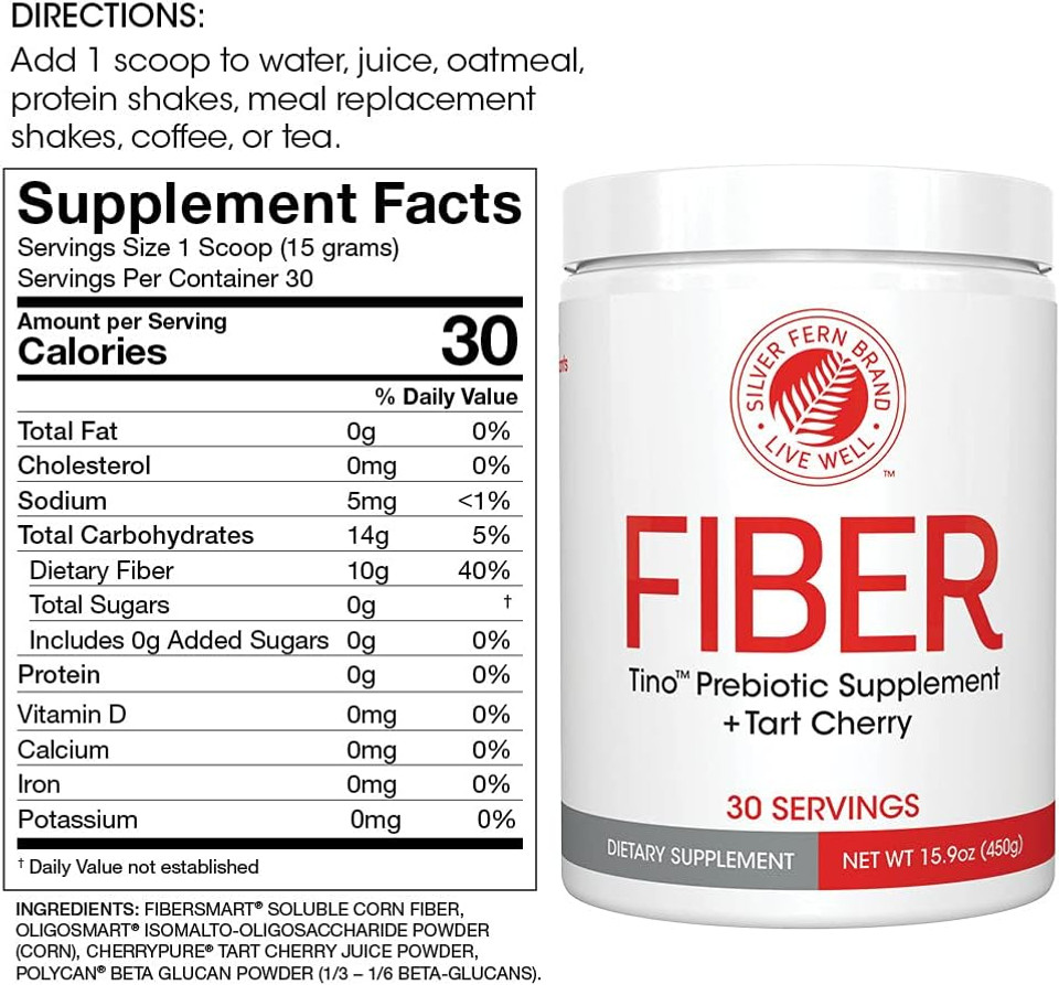 Tino Natural Gluten Free Prebiotic Fiber Supplement - With Tart Cherry Extract & Polycan Black Yeast Extract - Non-Gmo, Water Soluble Fiber Powder Mix (1 Canister - 15.9 Oz)