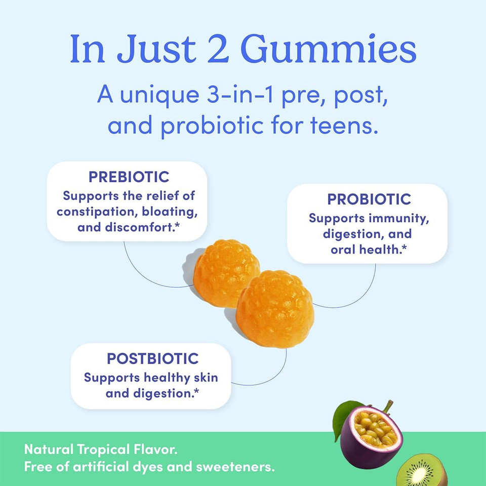First Day Teens Gut Sustainer Tribiotic Gummies  3-In-1 Prebiotic, Probiotic & Postbiotic Supplement  Supports Digestive, Skin, Oral & Immune Health, Nutrient Absorption & Growth  30-Day Supply First Day Teens Gut Sustainer Tribiotic Gummies  3-In-1 Prebiotic, Probiotic & Postbiotic Supplement  Supports Digestive, Skin, Oral & Immune Health, Nutrient Absorption & Growth  30-Day Supply