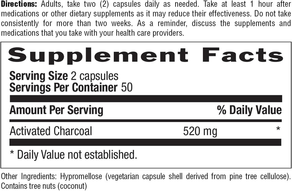 Country Life Coconut Activated Charcoal Capsules, 260Mg  Natural Charcoal Supplement For Gas And Bloating Relief - Gluten-Free, 40 Vegan Capsules