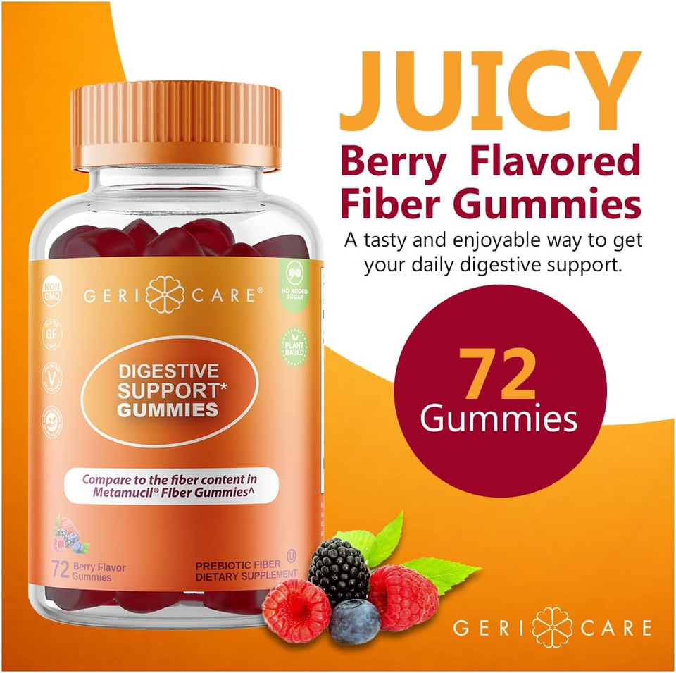 Gericare Prebiotic Digestive Support Gummies  Berry Flavor, 72 Count, Plant-Based Fiber For Gut Health & Regularity, Non-Gmo, Gluten-Free, Vegan, Fiber Supplement To Supports Regular Digestion
