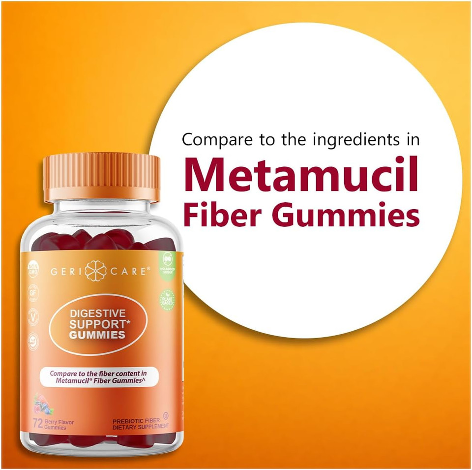 Gericare Prebiotic Digestive Support Gummies  Berry Flavor, 72 Count, Plant-Based Fiber For Gut Health & Regularity, Non-Gmo, Gluten-Free, Vegan, Fiber Supplement To Supports Regular Digestion