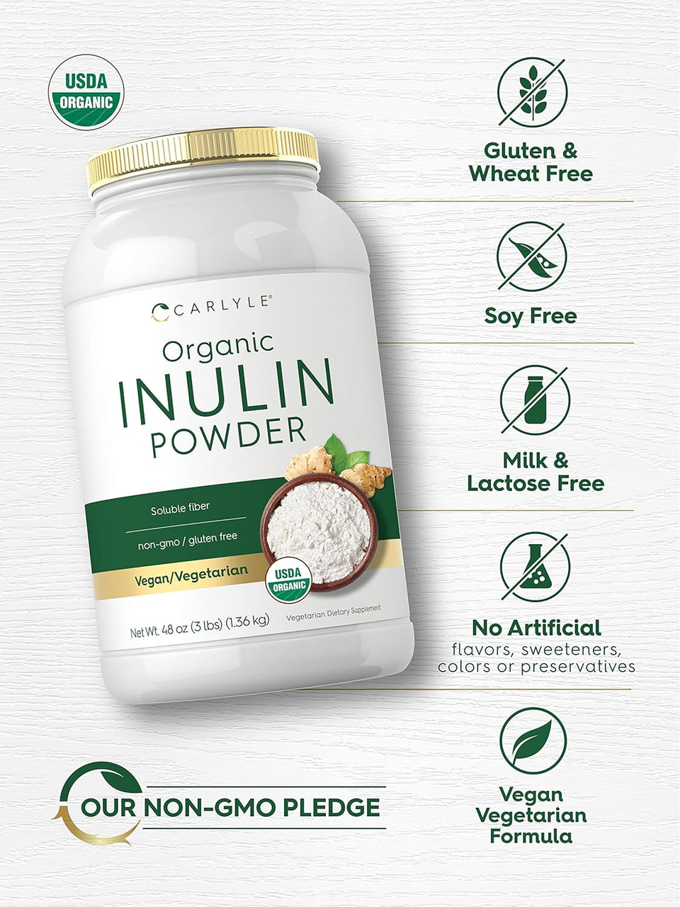 Carlyle Organic Inulin Powder 48Oz | Prebiotic Fiber From Jerusalem Artichoke | Vegan, Vegetarian, Non-Gmo & Gluten Free Supplement