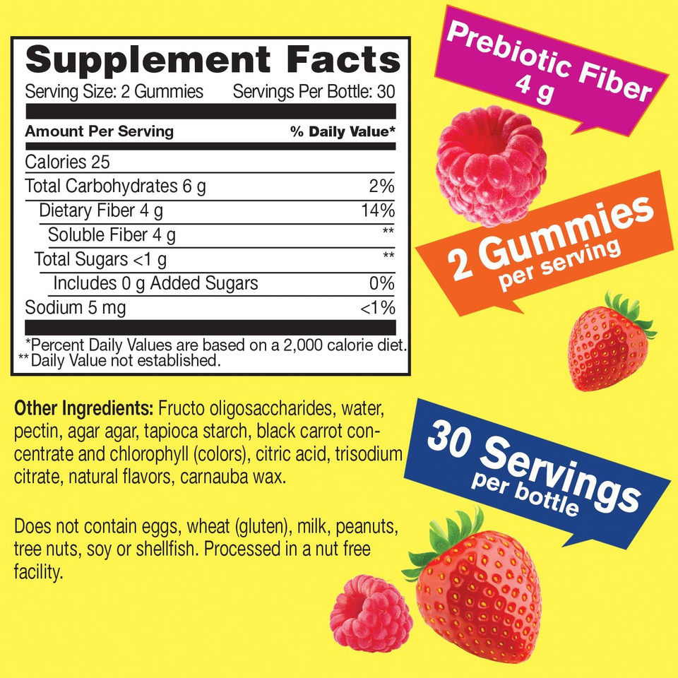 Prebiotic Fiber Gummies (2 Pack)- Digestive System Support, Doctor Recommended, Can Help For Constipation - Vegan Friendly And Gluten-Free, Gmo Free - Yummy Berry Flavors - 60 Gummies