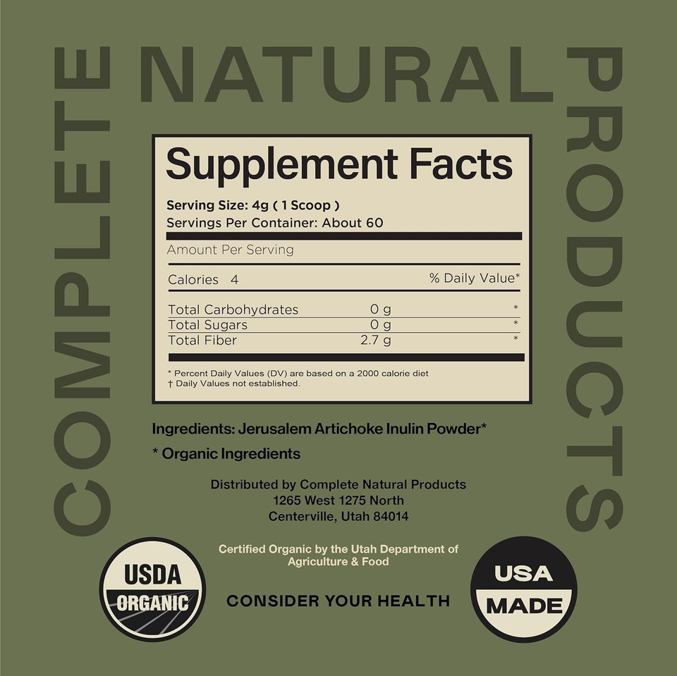 Pure Organic Inulin Powder Fiber Supplement - (Jerusalem Artichoke) Prebiotic Bulk Inulin Fiber Powder 8Oz Digestion & Gut Health
