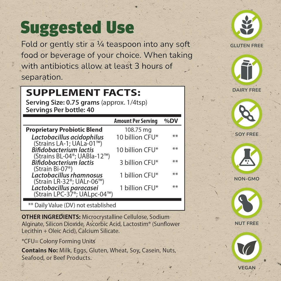 Master Supplements Granular Theralac - 1.05 Oz - Multi-Strain Probiotic Powder For Optimal Gut Health - Great For Kids - Vegan, Gluten Free - 40 Servings