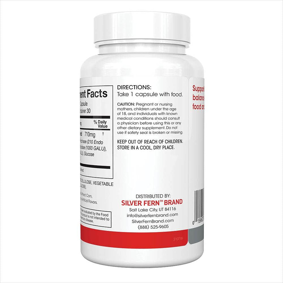 Silver Fern Bloat & Gas Relief Digestive Enzyme Blend - 1 Bottle = 30 Servings - Fodmap & Bloating Digestion Supplement With Tolerase L, Pectinase & More (1 Bottle)