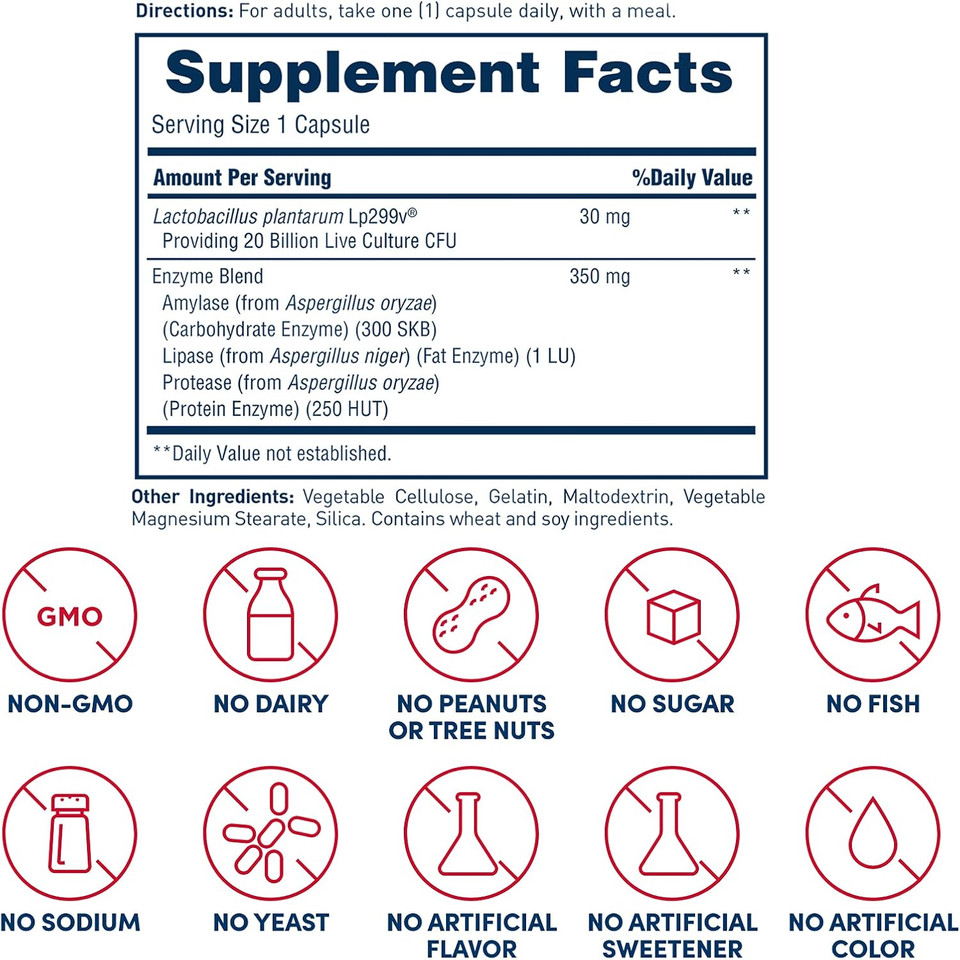 American Health Enzyme Probiotic Complex Plus, 20 Billion Microorganisms - Clinically Studied Strain - Advanced Support For Gas & Bloating* - Non-Gmo - 30 Capsules, 30 Total Servings