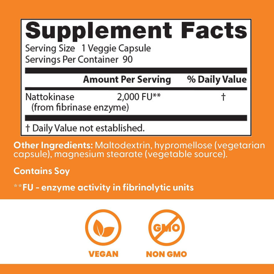 Doctors Best Nattokinase, 2000 Fus, Supports Cardiovascular Health, Non-Gmo, Vegan 90 Veggie Caps