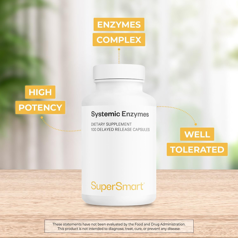 Supersmart Systemic Enzymes (High Potency) - With Bromelain, Protease, Lipase, Trypsin, Chymotrypsin, Peptidase, Pancreatin - Proteolytic Enzymes Complex | Non-Gmo & Gluten Free - 100 Dr Capsules