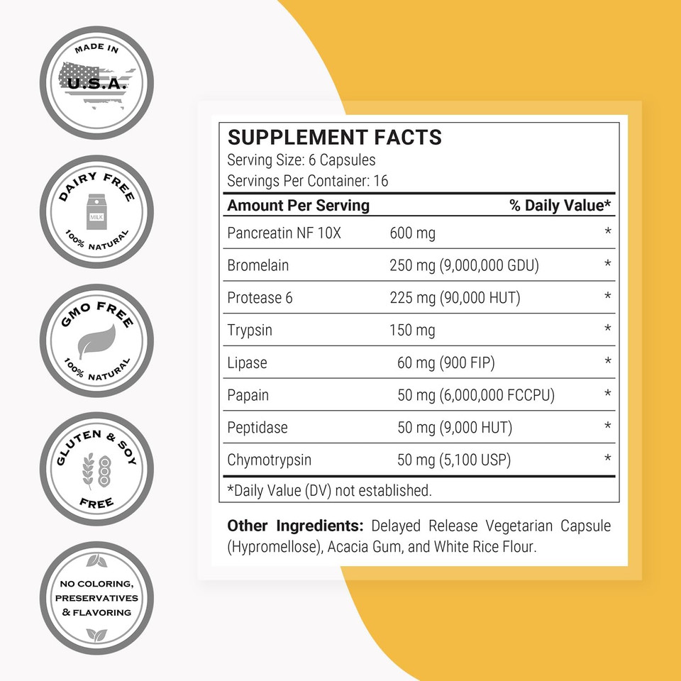 Supersmart Systemic Enzymes (High Potency) - With Bromelain, Protease, Lipase, Trypsin, Chymotrypsin, Peptidase, Pancreatin - Proteolytic Enzymes Complex | Non-Gmo & Gluten Free - 100 Dr Capsules