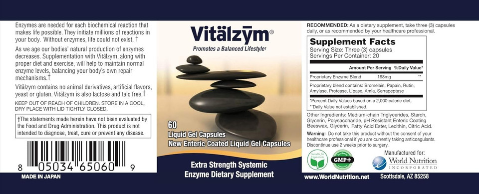 Proteolytic Systemic Enzymes Liquid Gel Capsules With Serrapeptase, Immune And Joint Support, Natural Ache Relief Plus Fertility Supplement (60 Capsules)