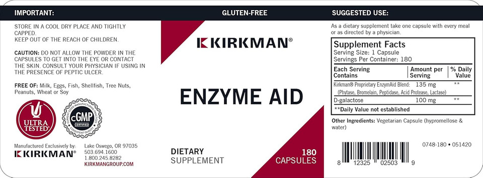 Kirkman Enzyme-Aid Dietary Supplement 180 Capsules