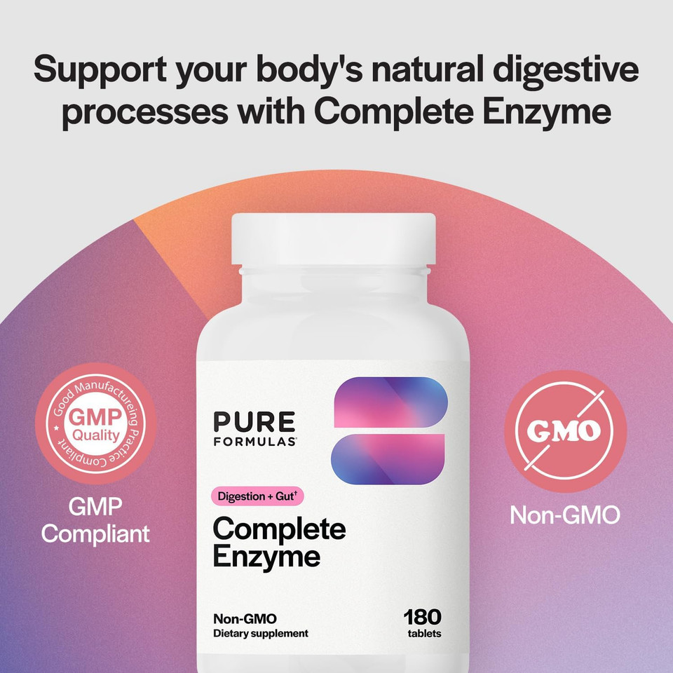 Pureformulas Complete Enzyme | Pancreatic Enzymes 1000Mg (Full Strength) | Pancreatin Digestion Supplement With Protease, Amylase & Lipase | Digestive Support | Dairy, And Soy Free 180 Tablets