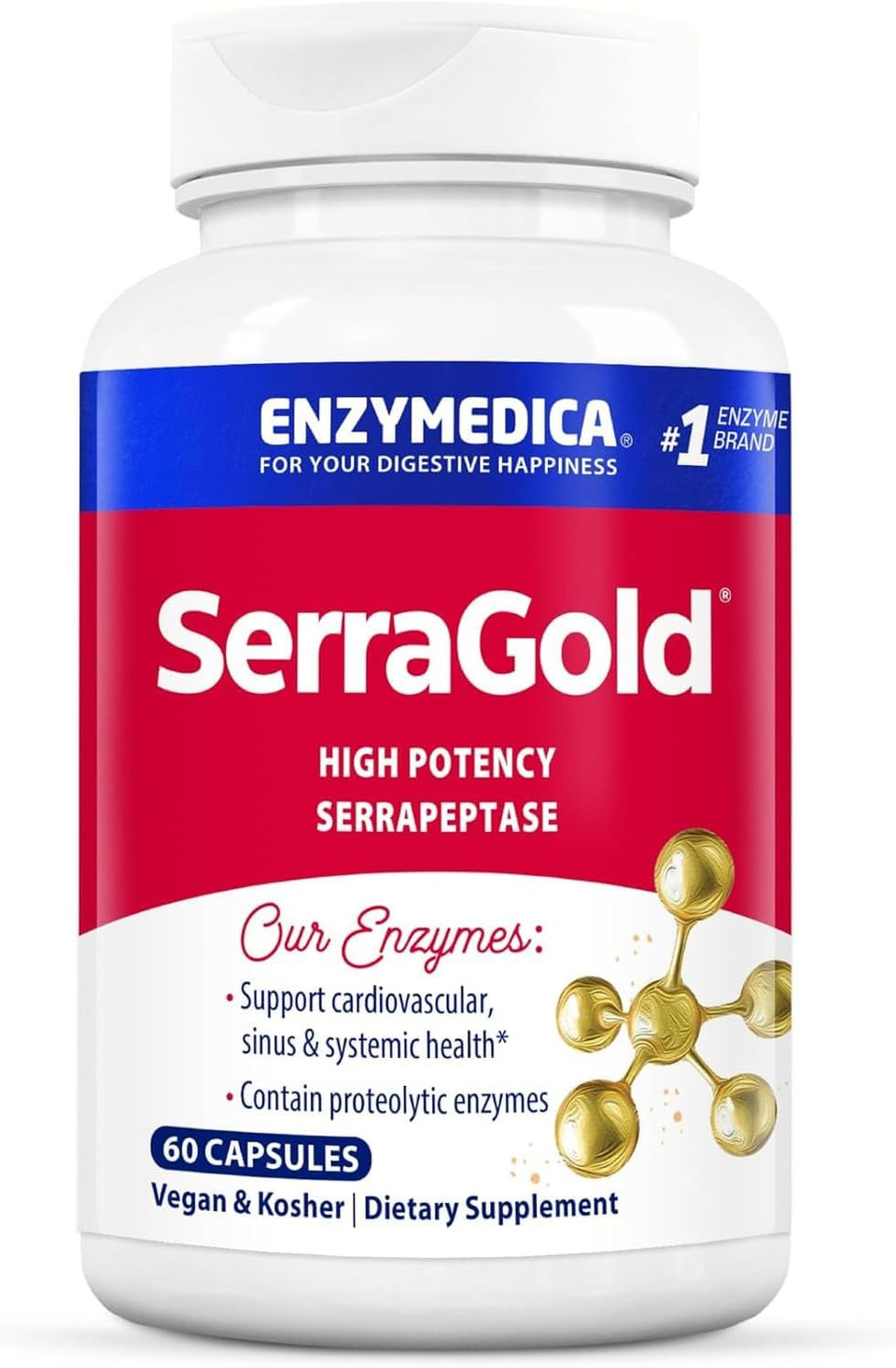 Enzymedica, Serragold, Supports Recovery, Immune And Cardiovascular System, Natural Supplement, 60 Count (Ffp)