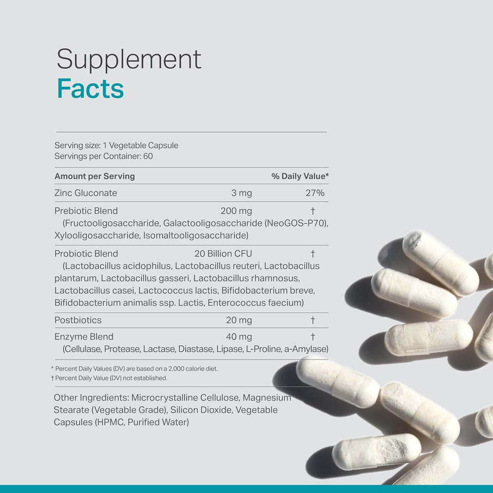 Complete Probiotic Blend: 5-In-1 Digestive Enzymes, Zinc, Postbiotic, Prebiotics And Probiotics For Women & Men, Provitalize For Women Digestive & Gut Health | 10 Strains 20 Billion Cfu, 60Ct Softgels