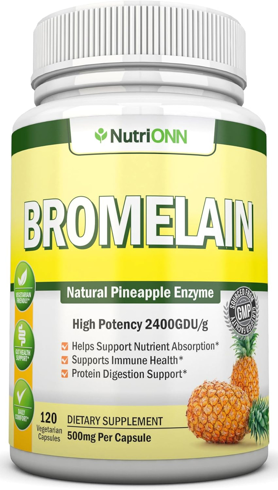 Bromelain - 500Mg - 2400 Gdu - 120 Vegetable Capsules - Pure Pineapple Enzyme Extract - Supports Digestion And Nutrient Absorption - Great For Immune Health