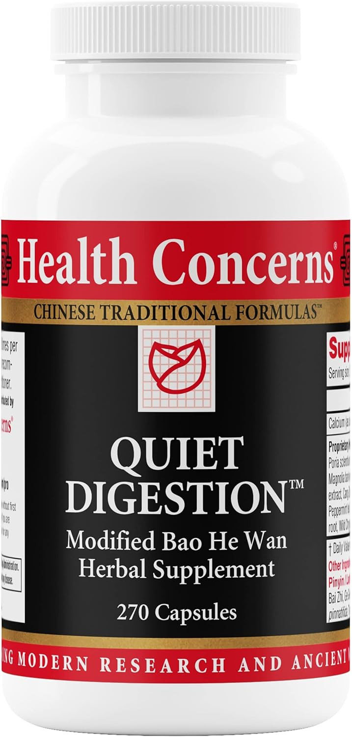Health Concerns Quiet Digestion  Digestive Support For Upset Stomach, Gas, & Bloating  Herbal Chinese Formula With Bao He Wan  Supplement With Poria, Barley, & Mangolia Bark - 270 Capsules