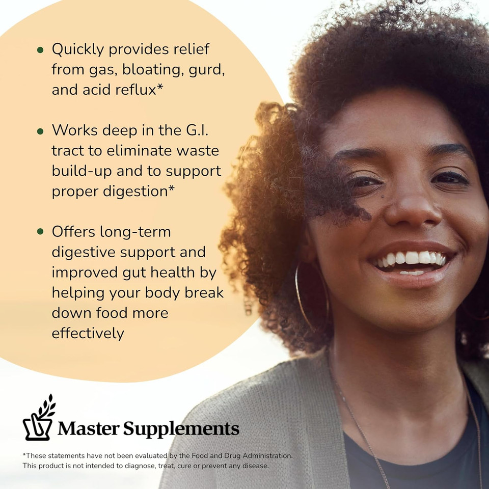 Master Supplements Enzalase - 50 Capsules - Probiotic Compatible Enzymes - Provides Digestive Boost + Gas & Bloating Relief - Gluten Free - 50 Servings