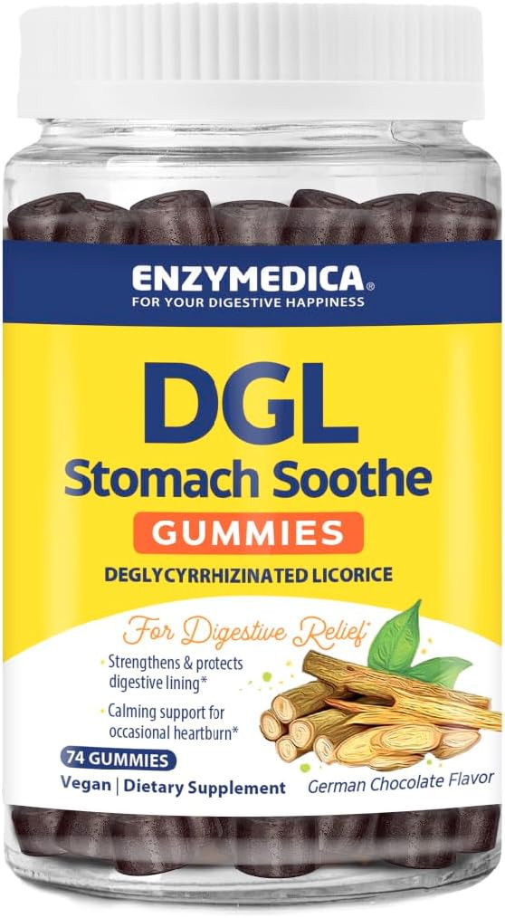 Enzymedica, Dgl Stomach Soothe, Deglycyrrhizinated Licorice Gummies For Digestive Support & Gut Health, Chocolate, 74 Count