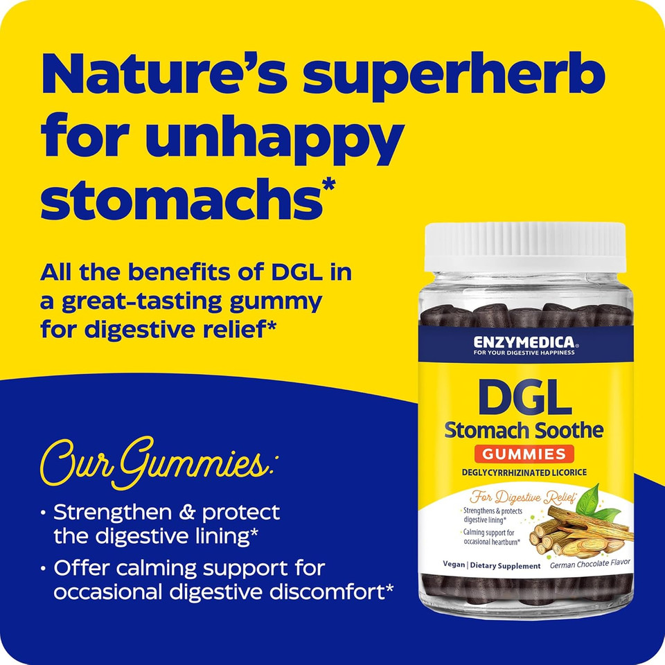 Enzymedica, Dgl Stomach Soothe, Deglycyrrhizinated Licorice Gummies For Digestive Support & Gut Health, Chocolate, 74 Count