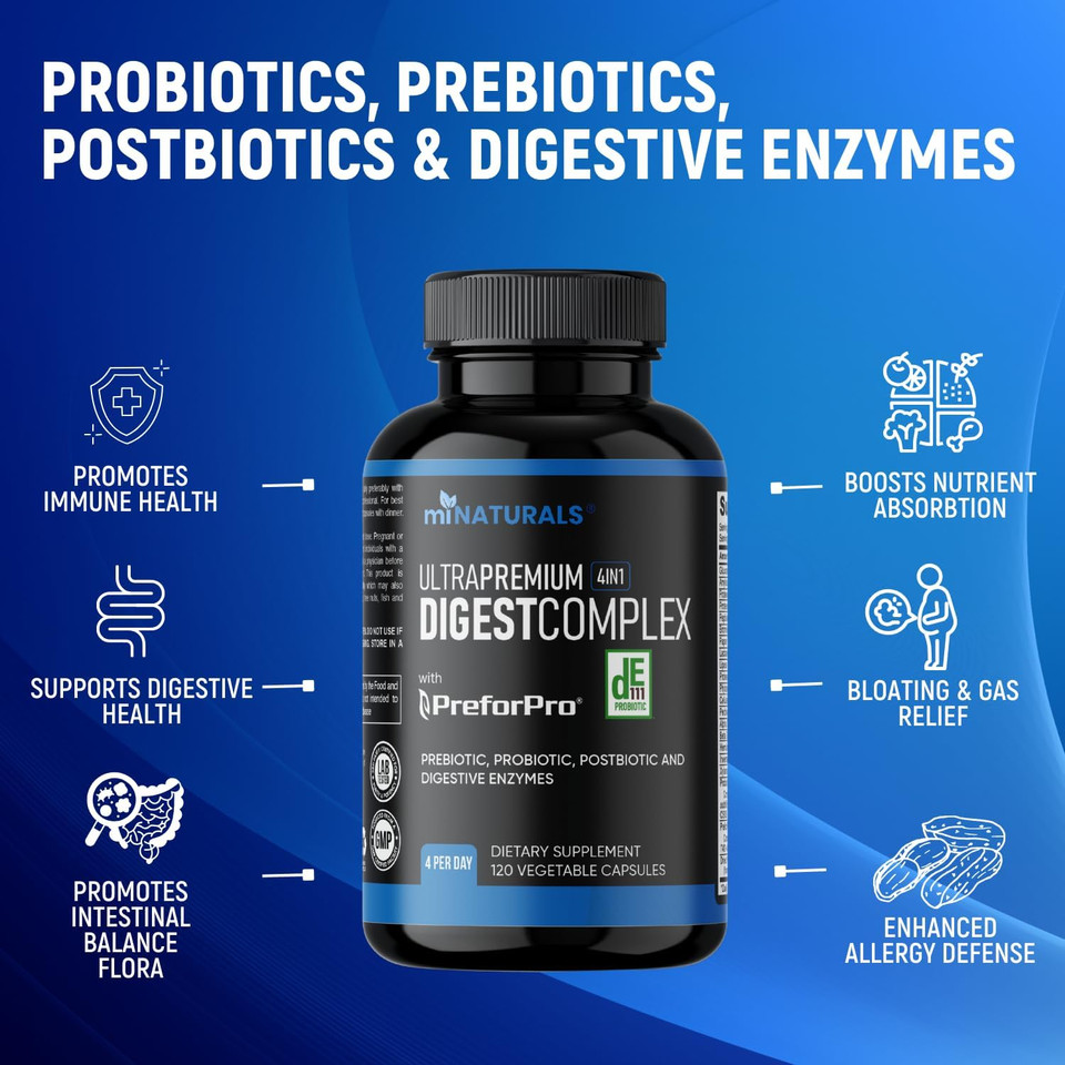 All-In-One Prebiotic Probiotic & Postbiotic For Women & Men, Gut & Digestive Support Supplement Including Digestive Enzymes 120 Capsules