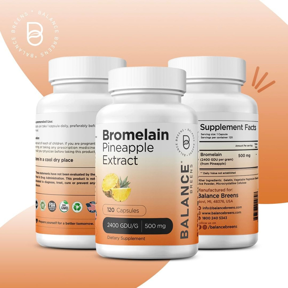 Balancebreens Bromelain 500Mg, 120 Capsules - Pineapple Extract Digestive Enzyme, Supports Digestion And Joint Health Supplement